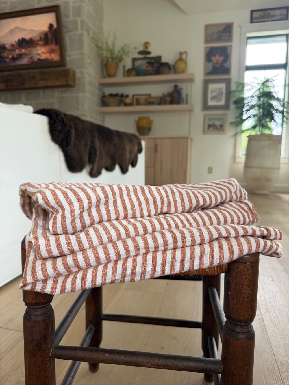 Quince 100% Linen Euro Sham Covers Set of 3 | Terracotta Stripe 26x26